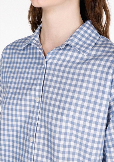 Colin's Colins Regular Fit Shirt Neck Kareli Kadın Mavi Roll-up Gömlek Cl1074029 Q1.v1 Ble Mavi