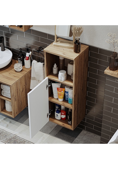 Banyo Dolabı Mat Mdf 90 X 35 Cm Banyo Boy Dolabı Atlantik Çam - Beyaz