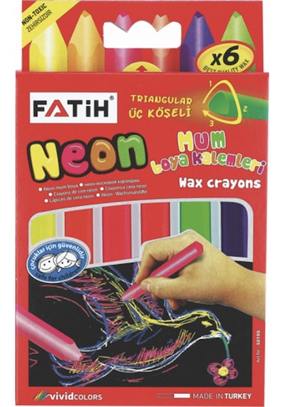 Fatih Mum Pastel Boya Neon Wax Crayon Jumbo 6 Renk Neon Çok Renkli