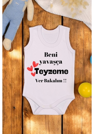 Bebetospik %100 Pamuklu Beni Yavaşça Teyzeme Ver Baskılı Yumuşak Doku Baskılı Zıbın & Body Beyaz
