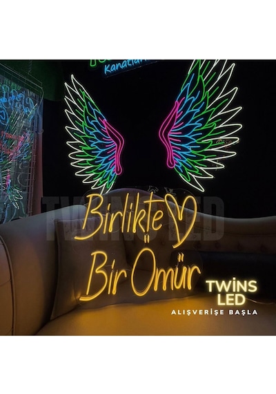 Birlikte Bir Ömür Yazılı Ve Şekilli Neon Tabela Sarı