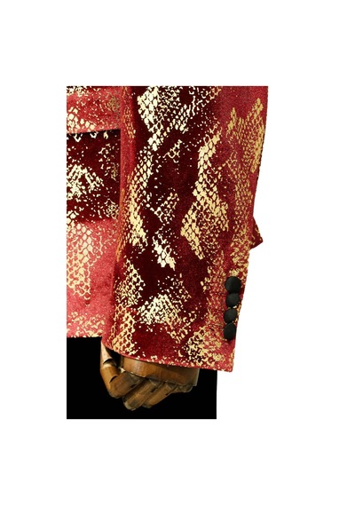 Wessi Dik Yaka Slim Fit Altın Desenli Bordo Balo Ceket - Wessi Bordo