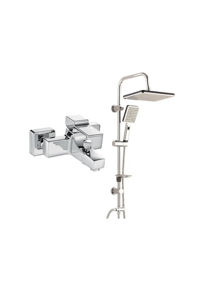 ECA Caro Banyo Bataryası+T-MAY Banyo Sümbül Kare Tepe Duş Takımı Krom