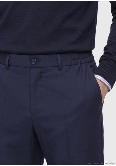 Ramsey Lacivert Kumaş Comfort Fit Klasik %100 Yün Pantolon lacivert navy Blue