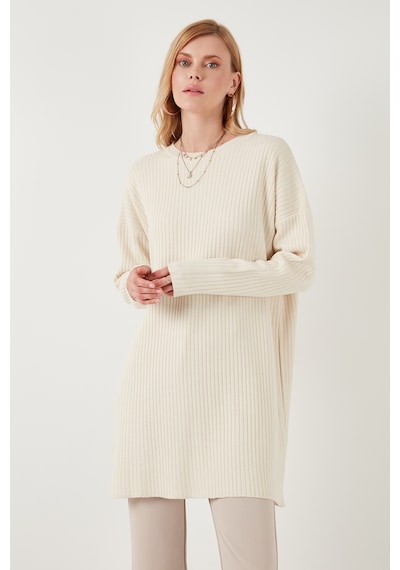 Lela Triko Modest Bisiklet Yaka Bayan Kazak 4616152 Krem