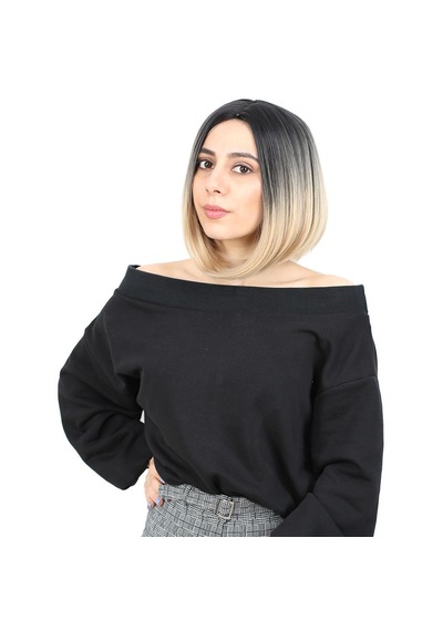 Kahkülsüz Düz Kısa Fiber Sentetik Peruk / Siyah / Balköpüğü Ombreli - Elm-01-462233 Renkli