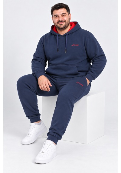 Fore Sport Erkek Kapüşonlu 3 İplik Şardonlu Battal Boy Eşofman Takımı Royal-kırmızı