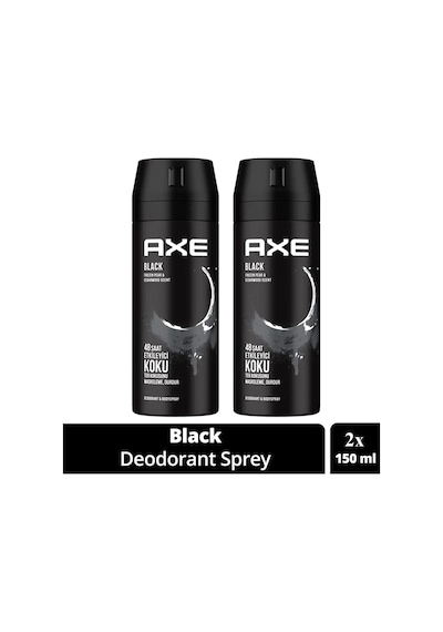 2 Adet Axe Erkek Deodorant & Bodyspray Black 48 Saat Etkileyici Koku Vücut Spreyi 150 Ml