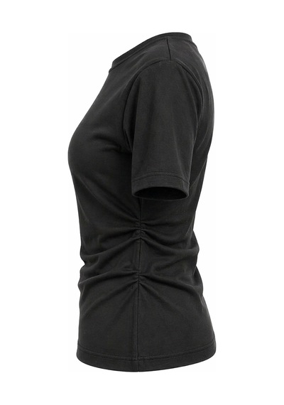 Mixray 2095 Kadın Büzgü Detaylı Arkası Yırtmaçlı Basic T-shirt Siyah