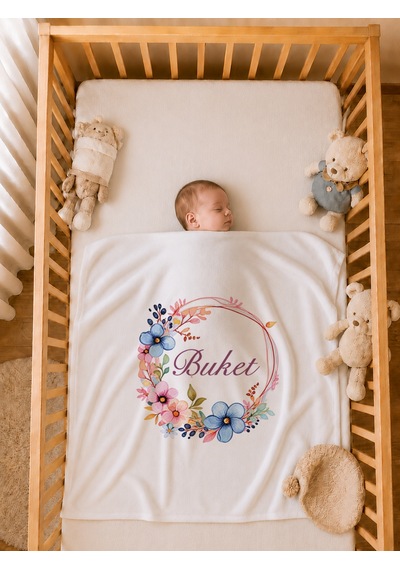 Kız Bebek Hediyesi İsme Özel 80x80 Cm Çift Kat Penye Bebek Battaniyesi %100 Pamuk Ham Bez Kıyafet Keseli 1036bkyx