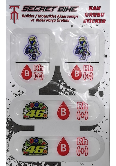 Secret Bike Mavi Motosiklet Ve Kask Kan Grubu Sticker B Rh + Pozitif