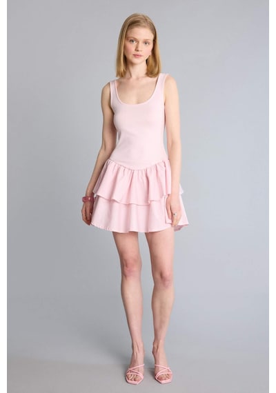 Defacto U Yaka Kısa Kollu Mini Elbise H7108ax26smpn440 Pembe-pn440