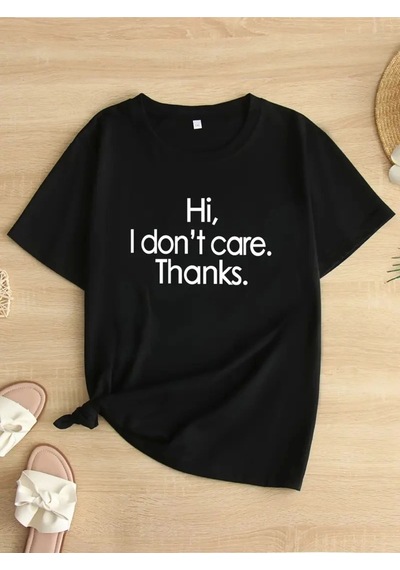 Wear Vexel Kadın T-shirt Hi I Don't Care. Thanks. Baskılı Bisiklet Yaka Tişört - Siyah Siyah Wear Vexel Kadın T-shirt Hi I Don't Care. Thanks. Baskılı Bisiklet Yaka Tişört - Siyah Siyah