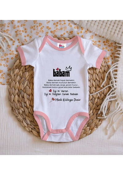 Bk Gift Bk Kids Kişiye Özel Pembe Bebek Body Zıbın - Model 63