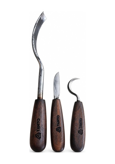 3 Parça Ahşap Kaşık Ve Kuksa Oyma Seti, Dövme Çelik Kanca Bıçak, Sivri Yontma Bıçağı Ve Iskarpela, Kılıfl