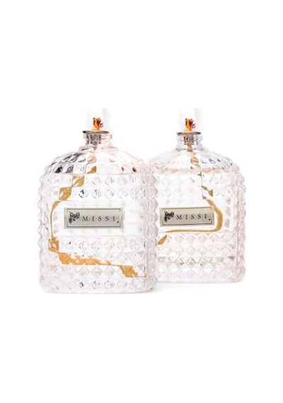 ' Li Vanilya Kokulu Kare Kristal Cam Şişe Kandil Seti 2x100 Ml Çok Renkli