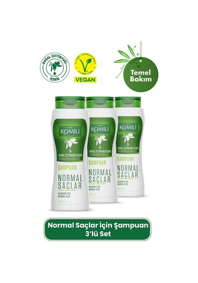 Komili Normal Saçlar İçin Vegan Temel Bakım Şampuanı 3'lü Set- - 3 X 500 Ml Dökülen