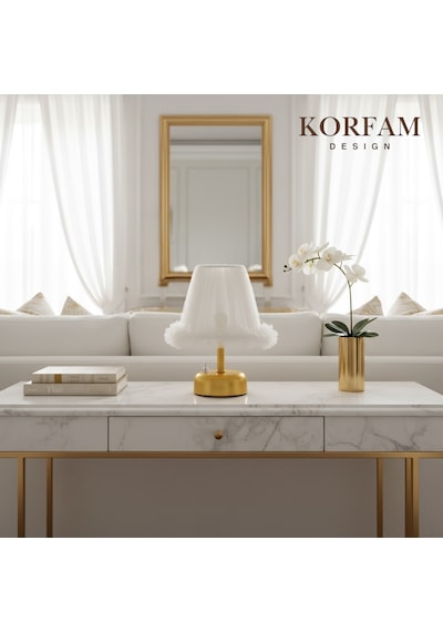 Lumi Modeli - Beyaz Tül Kumaş Fırfırlı Detaylı Pilli Masa & Gece Lambası Çok Renkli