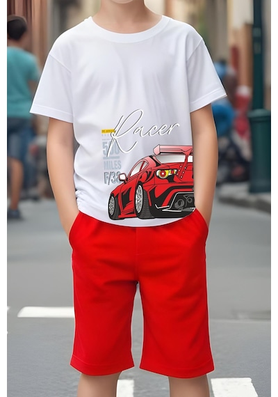 Fyk Kids Erkek Çocuk Racer F/38 Baskılı Alt-üst Takım Kırmızı