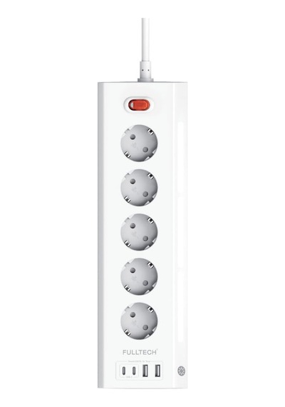 Akım Korumalı Priz, 5'li Priz Soketi, 5x Fiş Soketi, 2x Usb Girişi, 2x Type-c Girişi, Işıklı Gövde, Isıya Daya 0