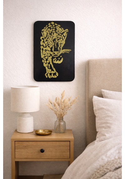Leopar Figürlü Sim Detaylı Mdf Duvar Tablosu Modern Dekoratif Duvar Dekoru Siyah