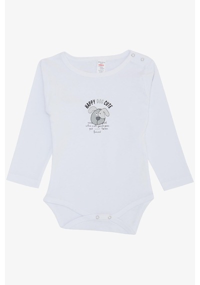 Breeze Erkek Bebek Çıtçıtlı Zıbın Body Sevimli Köpekçik Baskılı 9 Ay-3 Yaş, Beyaz Beyaz