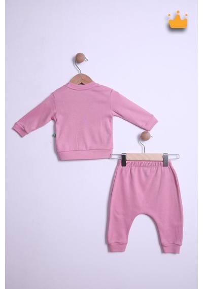 Babyhola Kız Erkek Bebek Takım Pamuk Düğmeli Sweat Düğmeli Alt Üst Takım 236312 Gül Kurusu