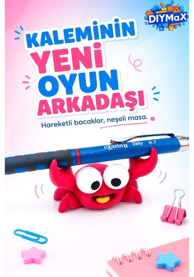 Sevimli Yengeç Kalem Fırça Tutucu Masa Aksesuarı Ofis & Öğrenci Hediyesi Dekor Sü - Kirmizi Kırmızı
