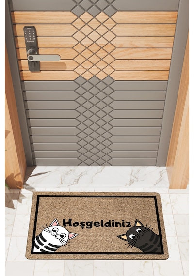 Rugmood Modern Dijtal Baskı Yan Kediler Kapı Önü Paspası Çok Renkli