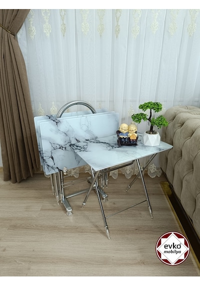 Evko Mobilya Çanta Zigon Sehpa, 4'lü Sehpa Zigon Sehpa, Servis Sehpası, Camlı Sehpa, Katlanır Sehpa