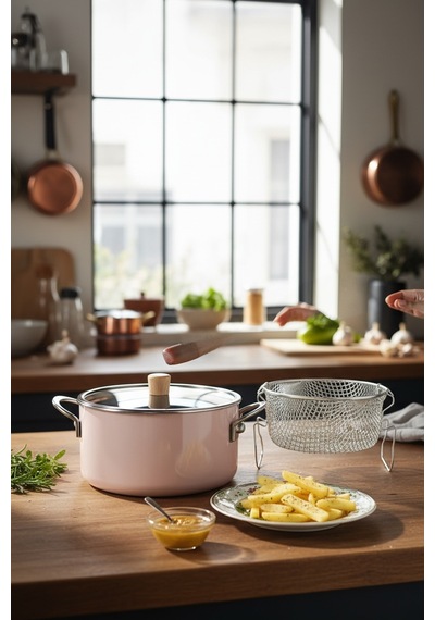 Akayev Emaye 23 Cm Pro Kızartma Ve Yoğurt Tenceresi Pembe