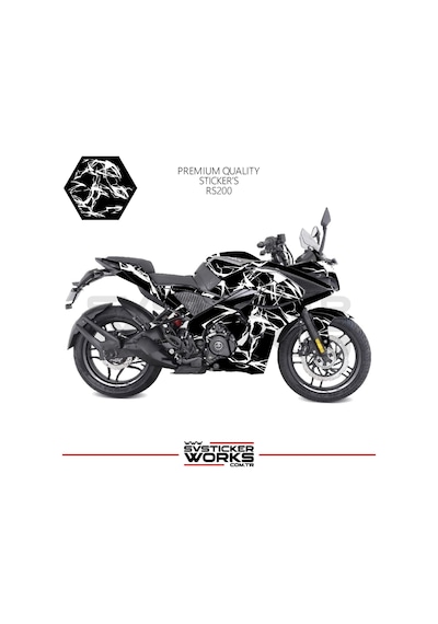 Bajaj Rs200 Kaplama Sticker Şimşek Yıldırım Motor Kaplama Modeli Hazır Kit Beyaz