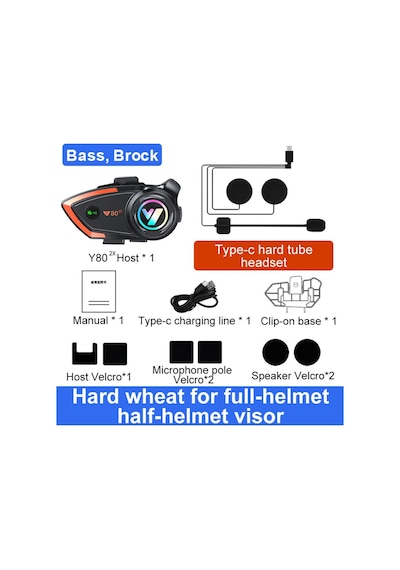 Yeni Model Y80-2x Motosiklet İntercom 2 Kişilik Bağlantı Rgb Işıklı Bluetooth Kulaklık Seti 40990437