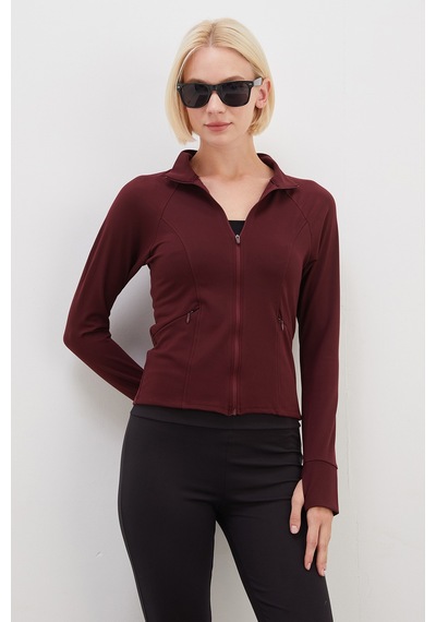 Fullamoda Parmak Geçirmeli Dalgıç Kumaş Slim Fit Ceket Mürdüm