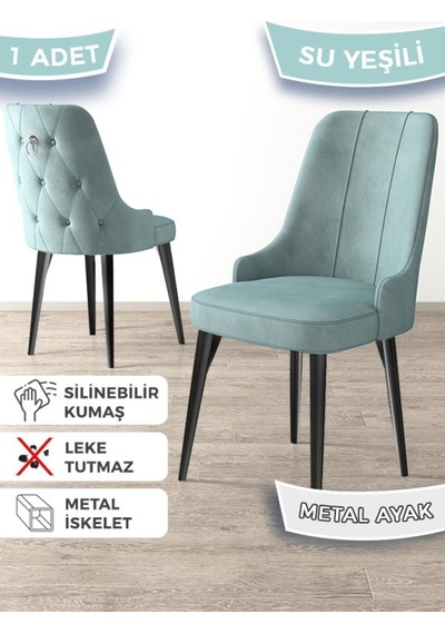Canisa Newa Serisi, 1.sınıf Babyface Kumaş Siyah Metal Ayak Gümüş Halka, 4 Adet Su Yeşili Sandalye Sandalye Su Yeşili Ayakları Siyah