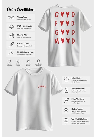 Spoyi Good Mood Tasarımlı %100 Pamuk Yarım Oversize Beyaz T-shirt