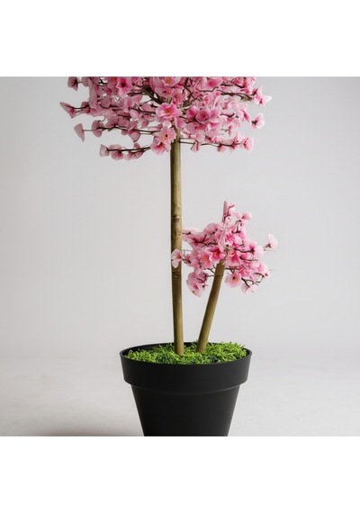 Luxdecor Yapay Sakura Ağacı - Pembe Bahar Esintisi 100 Cm Siyah Plastik Saksı Pembe