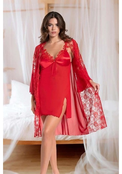Passione Bordo Saten Ve Floral Dantelli Sabahlık & Gecelik Takımı Crimson Silk Koleksiyonu Kırmızı Passione Bordo Saten Ve Floral Dantelli Sabahlık & Gecelik Takımı Crimson Silk Koleksiyonu Kırmızı