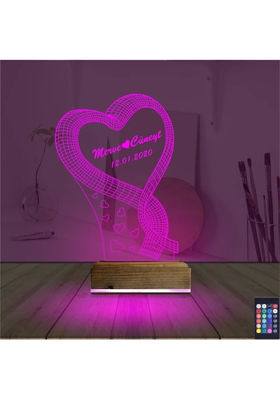 Luvivia Kalp Sevgiliye Hediye Kişiye Özel 3d Lamba - Masa Gece Lambası V12