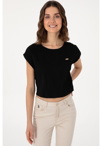 U.S. Polo Assn. Kadın Siyah Crop Bisiklet Yaka Tişört 50299812-VR046