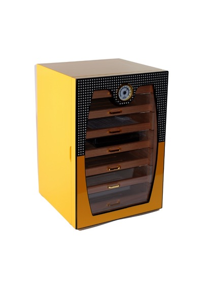 Cohiba Sarı-gri Nokta Desenli 7 Çekmeceli Sedir Humidor Puro Kutusu