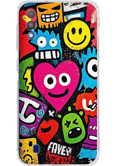 Samsung Galaxy M10 İle Uyumlu Grafiti Aşk Tasarımlı Şeffaf Silikon Kılıf Şeffaf