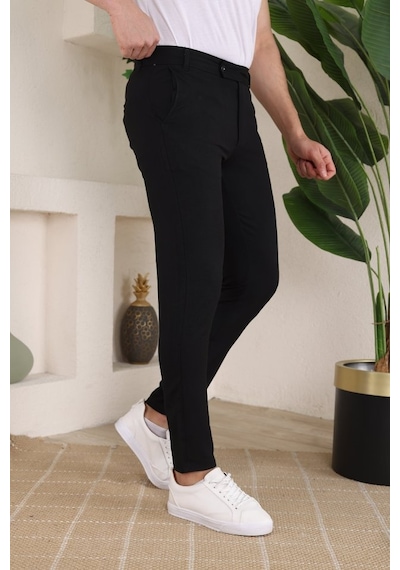Moderie Butik Erkek Slim Fit Likralı Bilek Boy Dilli Kumaş Pantolon Siyah