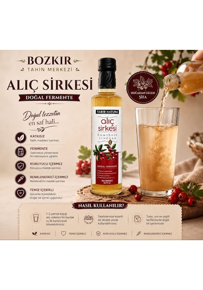 Bozkır Tahin Merkezi Doğal Fermantasyon Alıç Sirkesi 500ml Katkısız&koruyucu İçermez