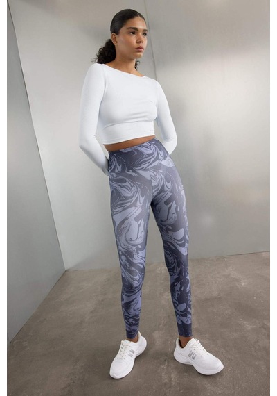 DeFactoFit Desenli Beli Saran Sporcu Tayt C9380AX24AUIN236 İndigo