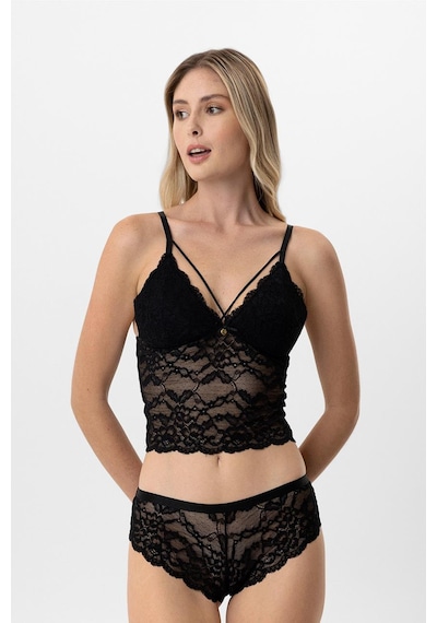 Pierre Cardin Lingerie Kadın Balensiz Dantelli Pedli Sütyen Takımı Siyah