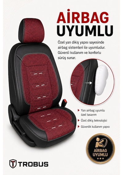 Renault R9 Broadway 1990-2000 Uyumlu Prestige Line Keten Serisi Kırmızı Siyah Koltuk Kılıfı
