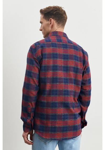 AC&Co / Altınyıldız Classics Comfort Fit Geniş Kesim Düğmeli Yaka %100 Pamuk Flanel Oduncu Gömlek 4A2023100031LBRM Lacivert - Bordo AC&Co / Altınyıldız Classics Comfort Fit Geniş Kesim Düğmeli Yaka %100 Pamuk Flanel Oduncu Gömlek 4A2023100031LBRM Lacivert - Bordo