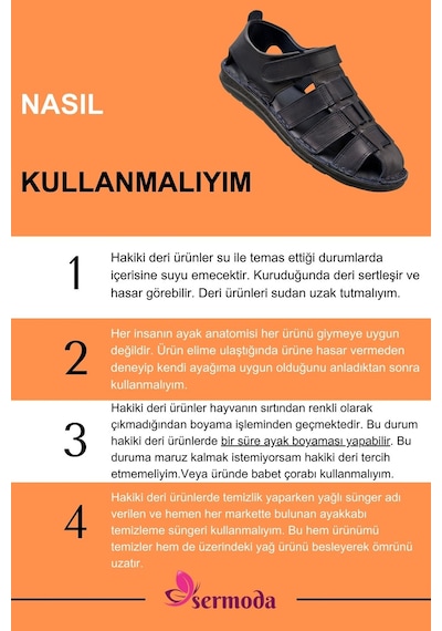 Sermoda %100 Hakiki Deri Burnu Kapalı Erkek Sandalet Lacivert