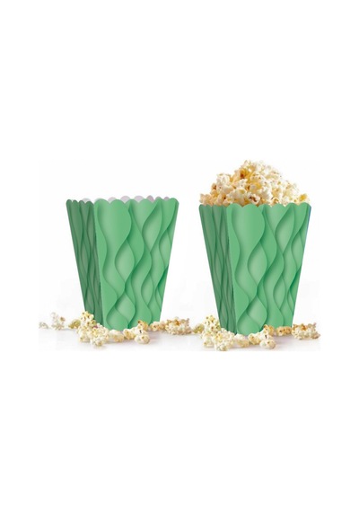 Mısır Kutusu Pop Corn Kutusu Dalgalı Yeşil Desenli / 8 Parça